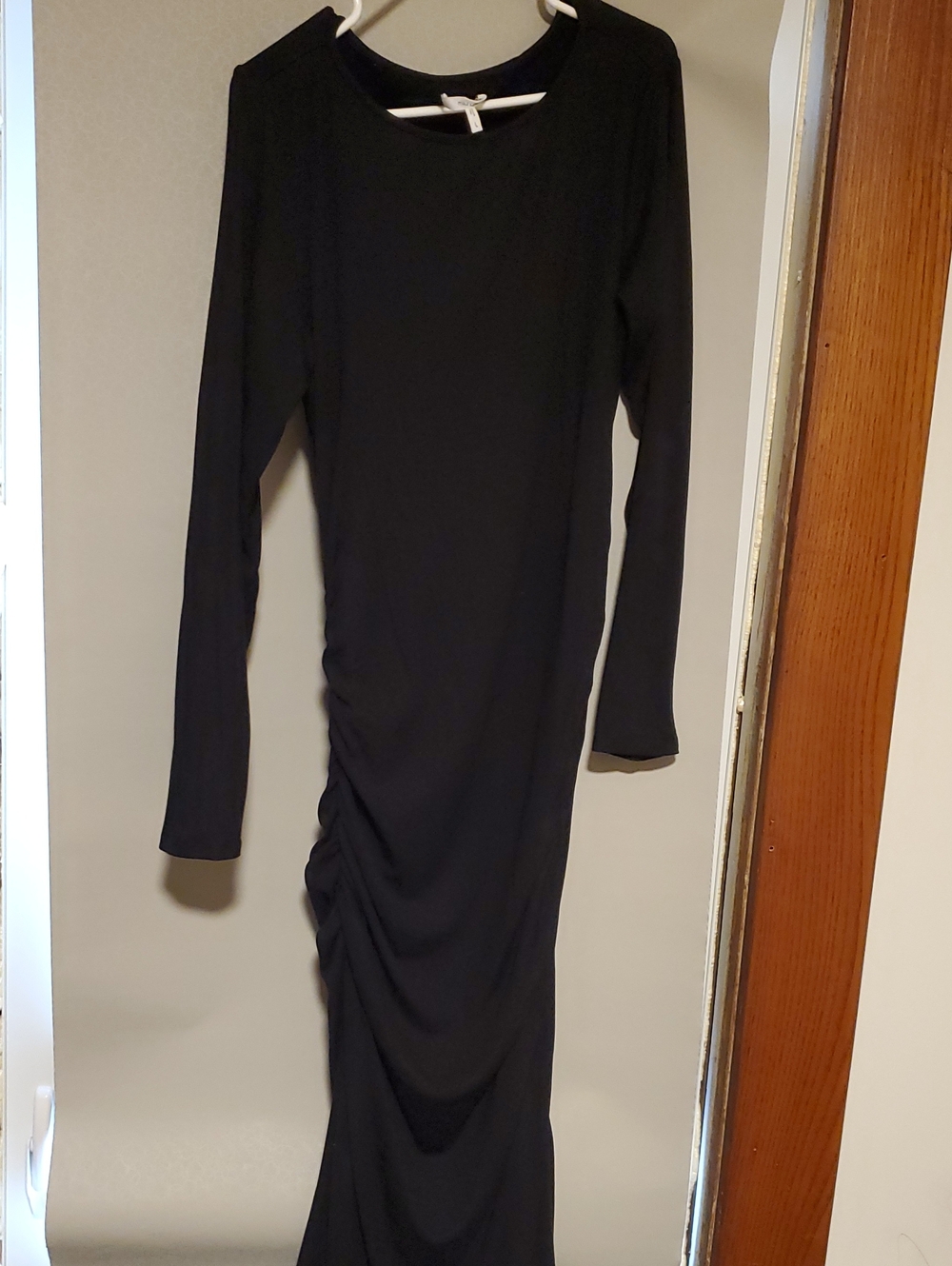 Maurices Ruched Long Sleeve Maxi Dress Black Large